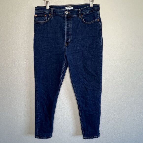 RE/Done 90s High Rise Ankle Crop Dark Western Rinse Jeans Size 32 Button Fly R15 - Picture 4 of 8